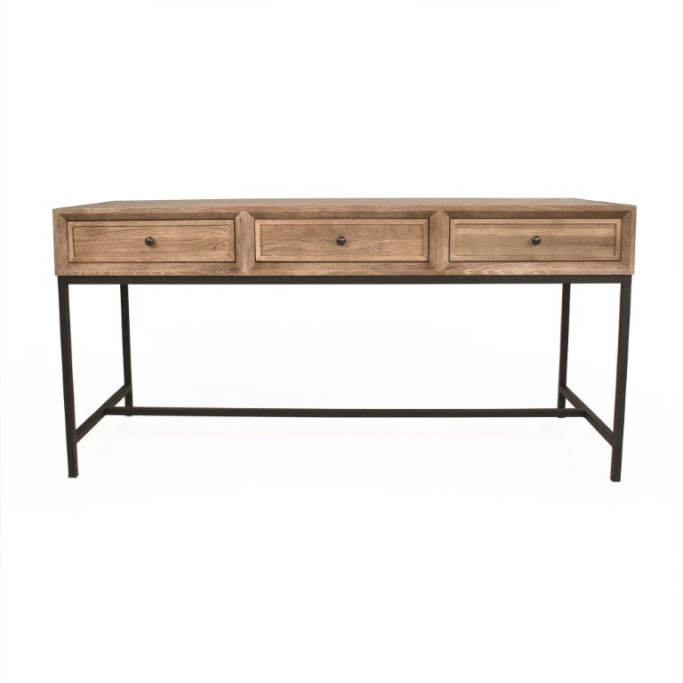 Zentique Finneas Modern Oak Desk with Powder-Coated Metal Frame — Spacious 65" Workstation, Durable Design ST1468-Writing Desk