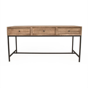 Zentique Finneas Modern Oak Desk with Powder-Coated Metal Frame — Spacious 65" Workstation, Durable Design ST1468-Writing Desk