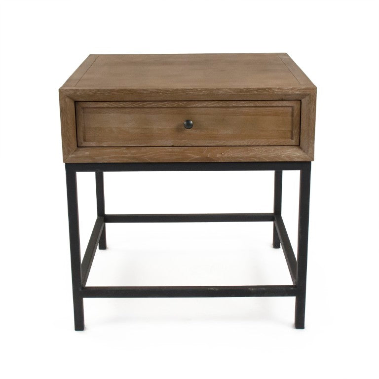 Zentique Finneas Modern Oak Side Table with Powder-Coated Metal Frame — Compact Minimalist Accent for Small Spaces ST1468 E272-2