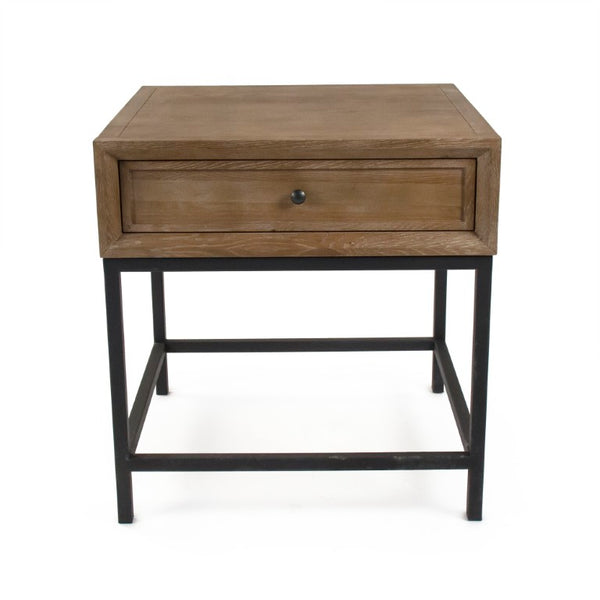 Zentique Finneas Modern Oak Side Table with Powder-Coated Metal Frame — Compact Minimalist Accent for Small Spaces ST1468 E272-2