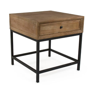 Zentique Finneas Modern Oak Side Table with Powder-Coated Metal Frame — Compact Minimalist Accent for Small Spaces ST1468 E272-2