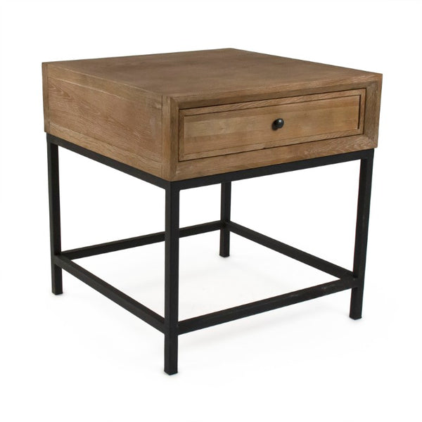 Zentique Finneas Modern Oak Side Table with Powder-Coated Metal Frame — Compact Minimalist Accent for Small Spaces ST1468 E272-2