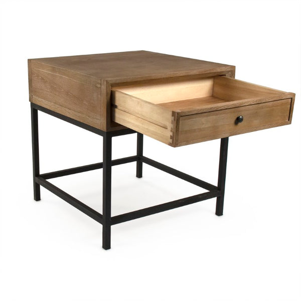 Zentique Finneas Modern Oak Side Table with Powder-Coated Metal Frame — Compact Minimalist Accent for Small Spaces ST1468 E272-2