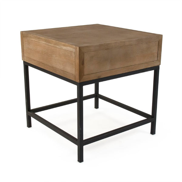 Zentique Finneas Modern Oak Side Table with Powder-Coated Metal Frame — Compact Minimalist Accent for Small Spaces ST1468 E272-2
