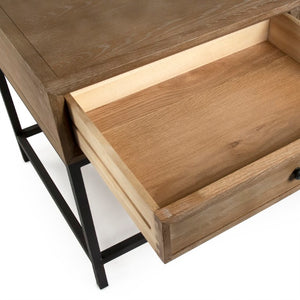 Zentique Finneas Modern Oak Side Table with Powder-Coated Metal Frame — Compact Minimalist Accent for Small Spaces ST1468 E272-2