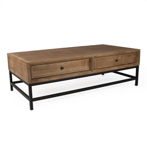 Zentique Finneas Solid Oak Coffee Table with Matte Metal Frame — Minimalist Low-Profile Centerpiece, Durable Elegance ST1468 E272