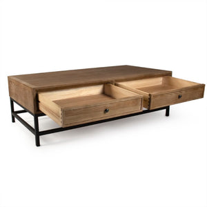 Zentique Finneas Solid Oak Coffee Table with Matte Metal Frame — Minimalist Low-Profile Centerpiece, Durable Elegance ST1468 E272