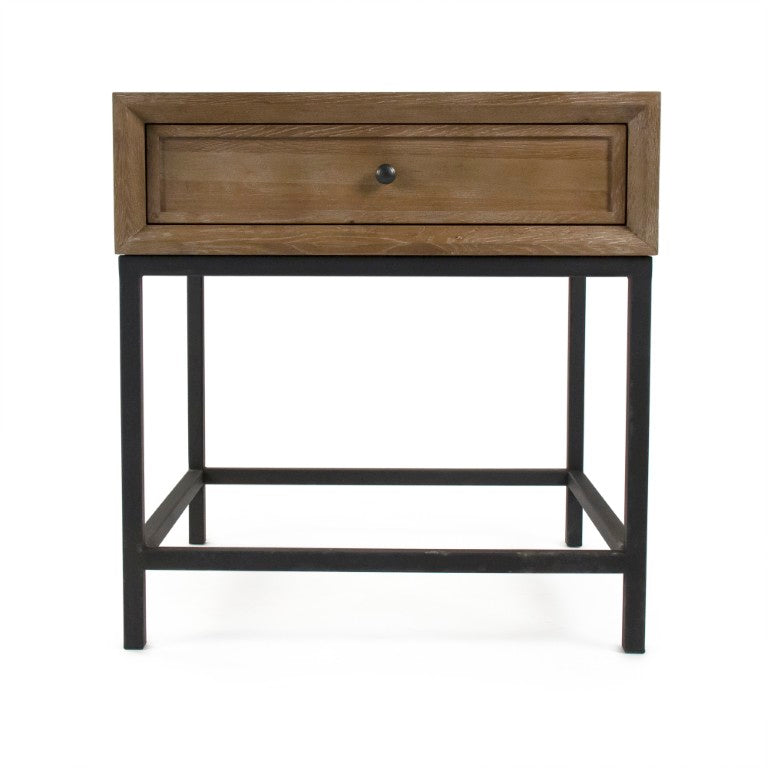 Zentique Finneas Modern Oak Side Table with Powder-Coated Metal Frame — Compact Minimalist Accent for Small Spaces ST1468 E272-2