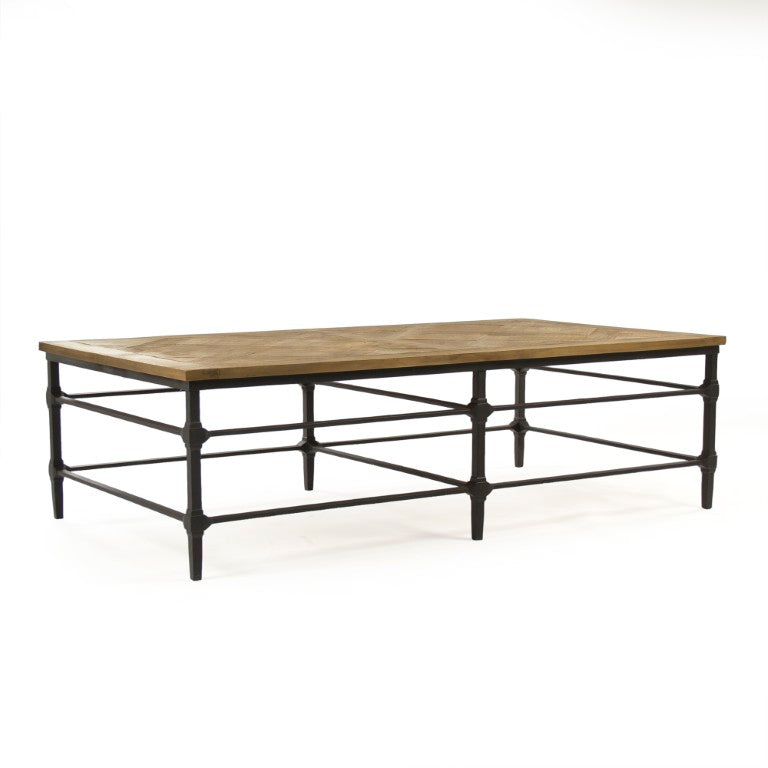 Zentique Aveline Solid Pine Coffee Table with Powder-Coated Metal Base, Low-Profile Industrial Modern Design ST377