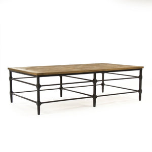 Zentique Aveline Solid Pine Coffee Table with Powder-Coated Metal Base, Low-Profile Industrial Modern Design ST377