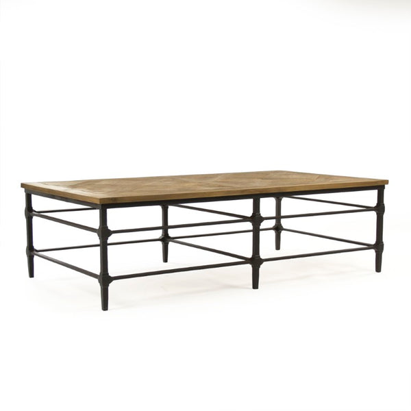 Zentique Aveline Solid Pine Coffee Table with Powder-Coated Metal Base, Low-Profile Industrial Modern Design ST377