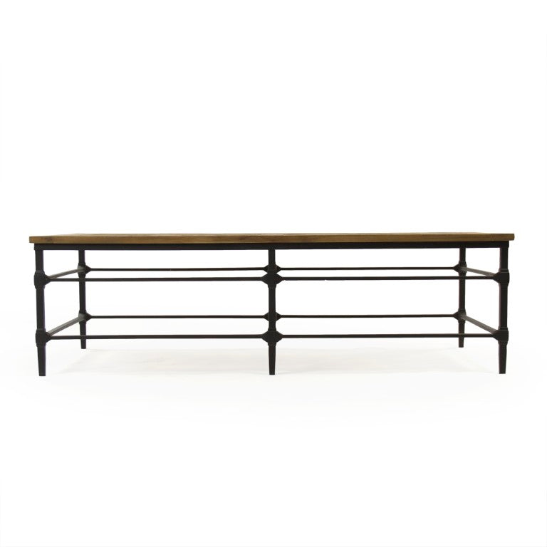 Zentique Aveline Solid Pine Coffee Table with Powder-Coated Metal Base, Low-Profile Industrial Modern Design ST377