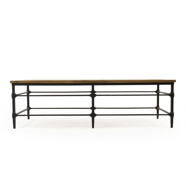 Zentique Aveline Solid Pine Coffee Table with Powder-Coated Metal Base, Low-Profile Industrial Modern Design ST377