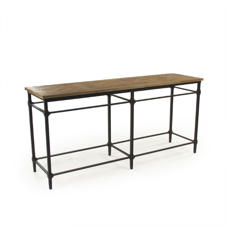 Zentique Aveline Solid Pine Top Console Table with Metal Base — Industrial-Modern Entryway Storage 70.5" ST380 701