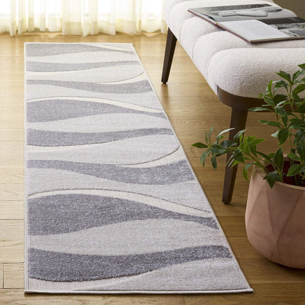 Safavieh Stella Contemporary Ivory And Grey Area Rug — Durable Polypropylene Low-Profile Runner For High-Traffic Spaces 4'-0" x 6'-0" STA148A-4
