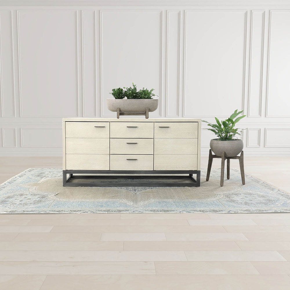 Lh Imports Starlight Sideboard - Elegant Distressed White-washed Storage With 3 Drawers & 2 Cabinets For Style White Solid Oak,Mdf Oak Veneer,Plywood,Metal Stax003b