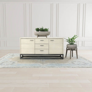 Lh Imports Starlight Sideboard - Elegant Distressed White-washed Storage With 3 Drawers & 2 Cabinets For Style White Solid Oak,Mdf Oak Veneer,Plywood,Metal Stax003b