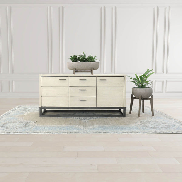 Lh Imports Starlight Sideboard - Elegant Distressed White-washed Storage With 3 Drawers & 2 Cabinets For Style White Solid Oak,Mdf Oak Veneer,Plywood,Metal Stax003b