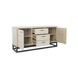 Lh Imports Starlight Sideboard - Elegant Distressed White-washed Storage With 3 Drawers & 2 Cabinets For Style White Solid Oak,Mdf Oak Veneer,Plywood,Metal Stax003b