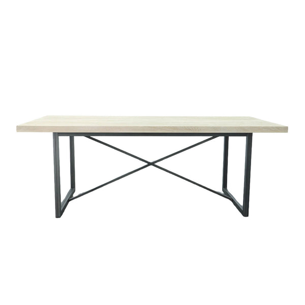 Lh Imports Starlight Dining Table - Modern Industrial Style For 6-8 Guests With White Wash & Distressed Finish White Solid White Oak,Metal Stax010