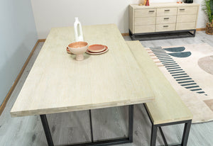 Lh Imports Starlight Dining Table - Modern Industrial Style For 6-8 Guests With White Wash & Distressed Finish White Solid White Oak,Metal Stax010