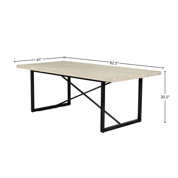 Lh Imports Starlight Dining Table - Modern Industrial Style For 6-8 Guests With White Wash & Distressed Finish White Solid White Oak,Metal Stax010