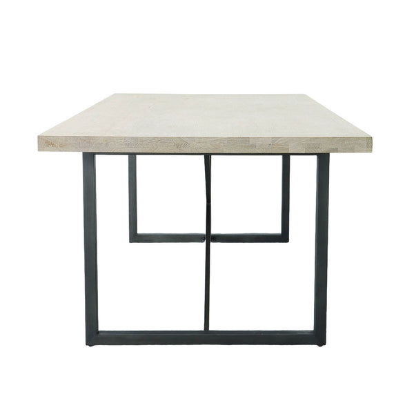 Lh Imports Starlight Dining Table - Modern Industrial Style For 6-8 Guests With White Wash & Distressed Finish White Solid White Oak,Metal Stax010