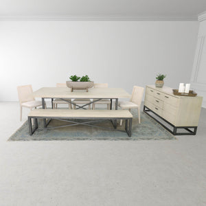 Lh Imports Starlight Dining Table - Modern Industrial Style For 6-8 Guests With White Wash & Distressed Finish White Solid White Oak,Metal Stax010