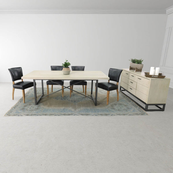 Lh Imports Starlight Dining Table - Modern Industrial Style For 6-8 Guests With White Wash & Distressed Finish White Solid White Oak,Metal Stax010