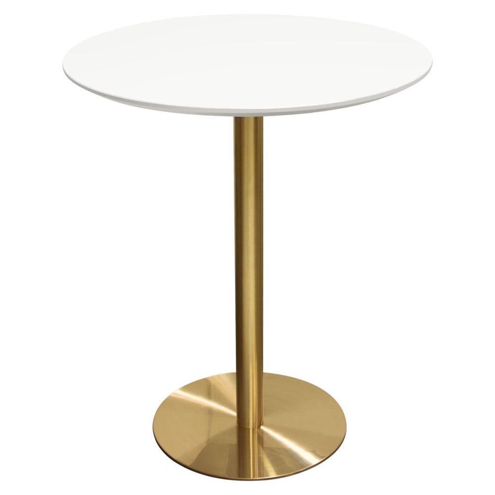 Diamond Sofa Stella 36" Round Bar Height Table - Chic White Lacquer Top & Elegant Brushed Gold Base By White Mdf Stellabtwhgd