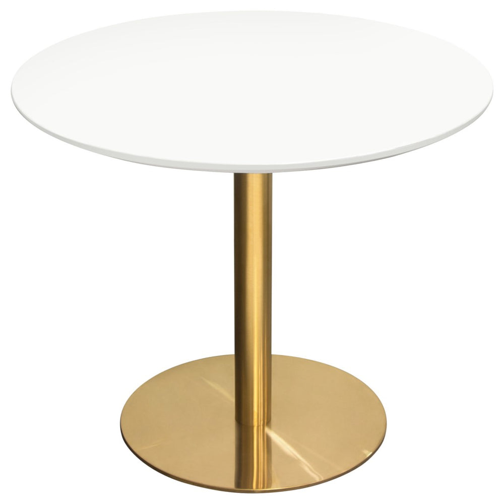 Diamond Sofa Stella 36" Round Dining Table - Chic White Lacquer Top & Elegant Brushed Gold Base By White Mdf Stelladtwhgd
