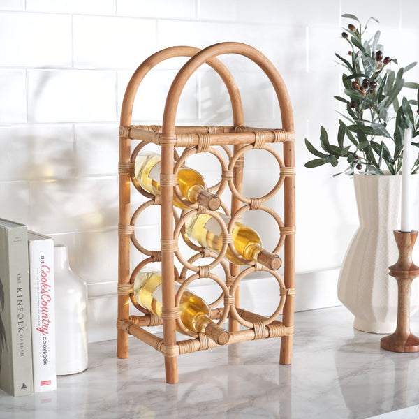 Safavieh Lyza Rattan Wine Rack - Handcrafted Coastal Charm For 6 Bottles, Ideal For Kitchen & Home Bars STG1800A