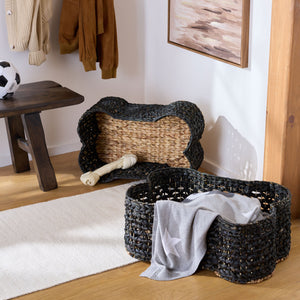 Safavieh Roscoe Set Of 2 Stylish Dog Bone Baskets - Durable Leather & Foam For Chic Pet Storage Solutions Black Rattan Stg1804b