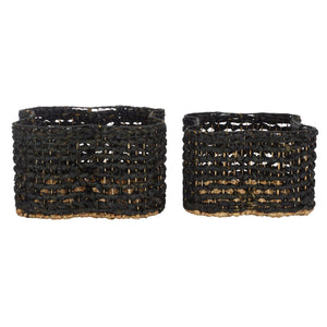 Safavieh Roscoe Set Of 2 Stylish Dog Bone Baskets - Durable Leather & Foam For Chic Pet Storage Solutions Black Rattan Stg1804b