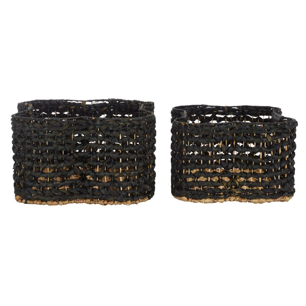 Safavieh Roscoe Set Of 2 Stylish Dog Bone Baskets - Durable Leather & Foam For Chic Pet Storage Solutions Black Rattan Stg1804b