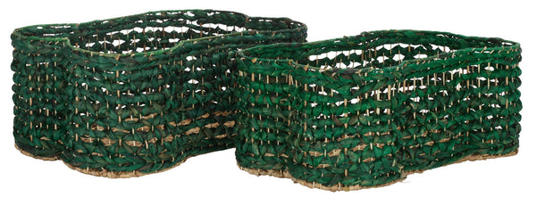 Safavieh Roscoe Set Of 2 Stylish Dog Bone Baskets - Durable Leather & Foam For Chic Pet Storage Solutions Green Rattan Stg1804c