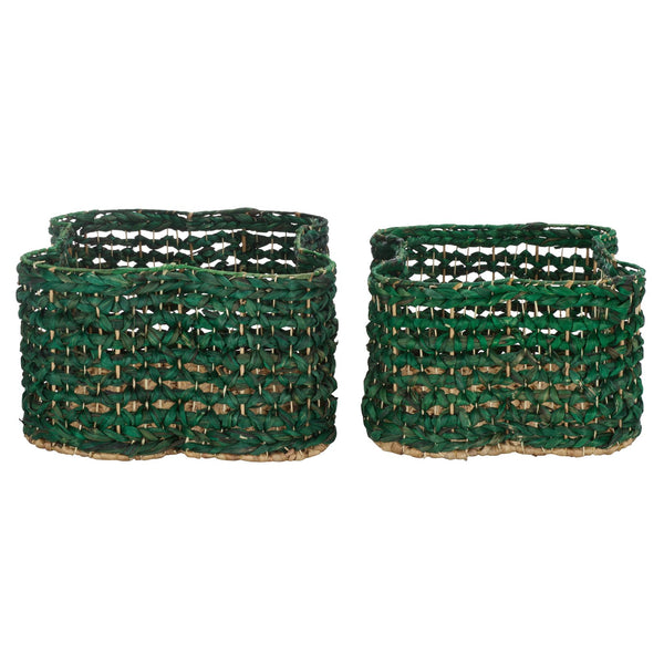 Safavieh Roscoe Set Of 2 Stylish Dog Bone Baskets - Durable Leather & Foam For Chic Pet Storage Solutions Green Rattan Stg1804c