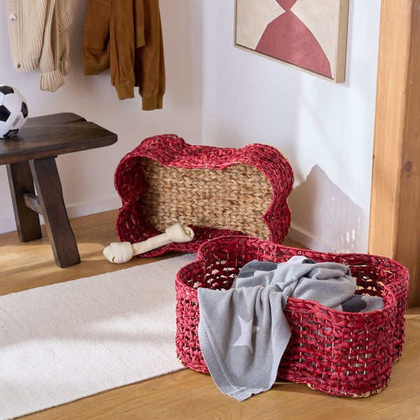 Safavieh Roscoe Set Of 2 Stylish Dog Bone Baskets - Durable Leather & Foam For Chic Pet Storage Solutions Red Rattan Stg1804d