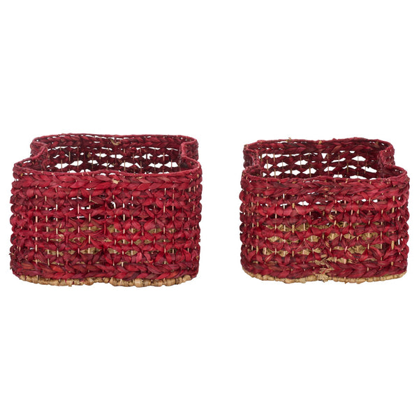 Safavieh Roscoe Set Of 2 Stylish Dog Bone Baskets - Durable Leather & Foam For Chic Pet Storage Solutions Red Rattan Stg1804d