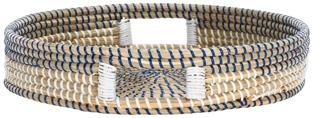 Safavieh Hawley Round Tray  White / Blue Rattan STG1809A