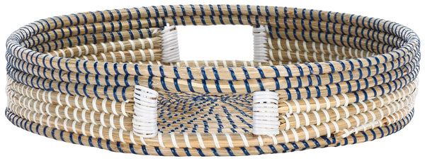 Safavieh Hawley Round Tray  White / Blue Rattan STG1809A