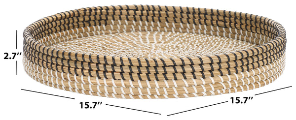 Safavieh Hawley Round Tray - Elegant White And Black Woven Decor Piece For Serving And Displaying Items White ,Black Seagrass And Pp String Stg1809b