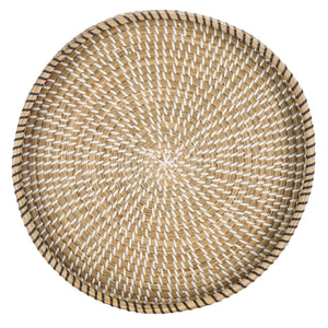 Safavieh Hawley Round Tray - Elegant White And Black Woven Decor Piece For Serving And Displaying Items White ,Black Seagrass And Pp String Stg1809b
