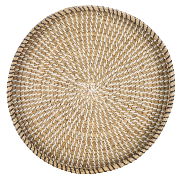 Safavieh Hawley Round Tray - Elegant White And Black Woven Decor Piece For Serving And Displaying Items White ,Black Seagrass And Pp String Stg1809b