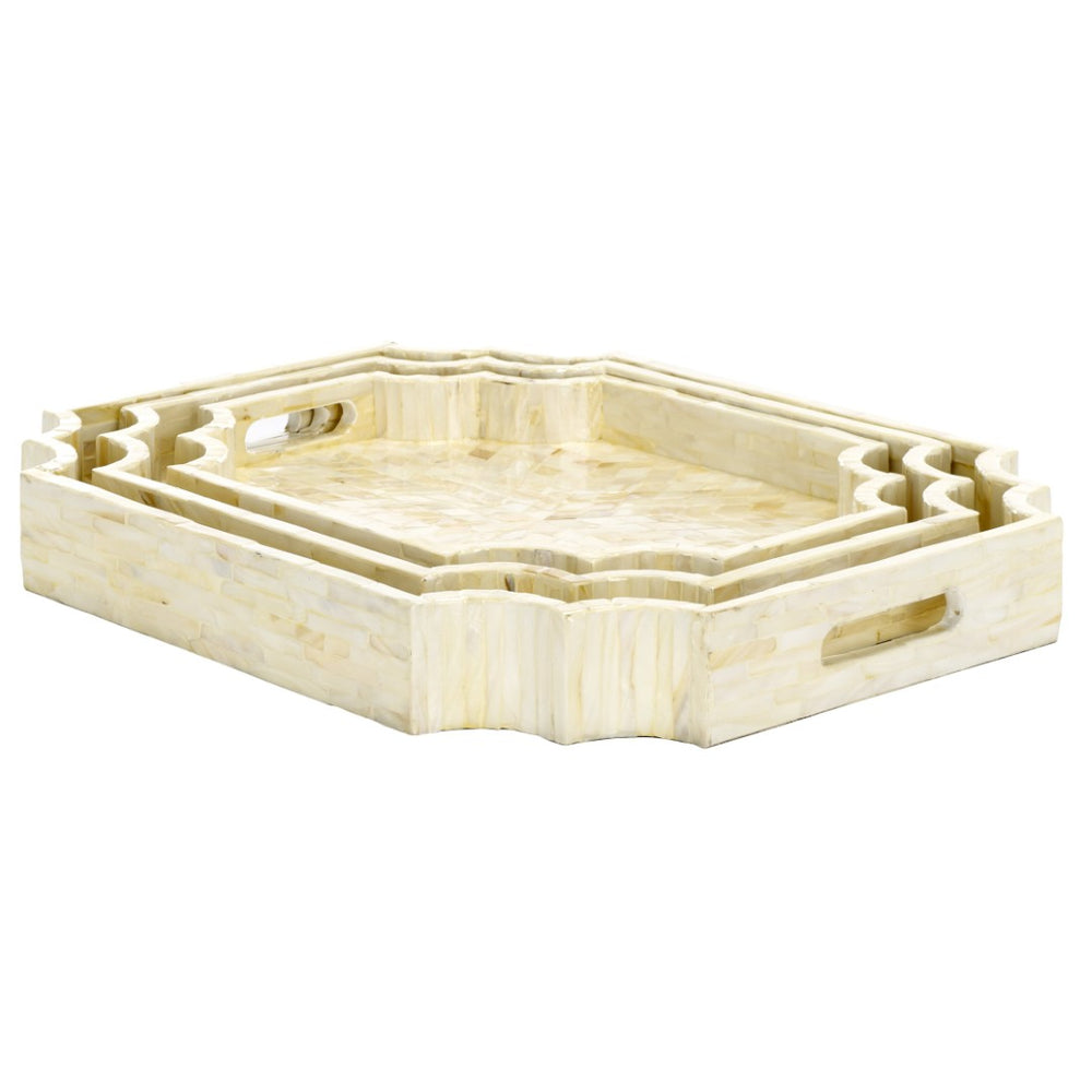 Safavieh Prynne Elegant Set Of 3 Trays With Champagne Mother-Of-Pearl Finish For Luxe Entertaining & Décor STG1811A