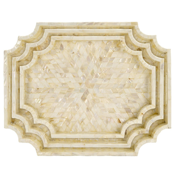 Safavieh Prynne Elegant Set Of 3 Trays With Champagne Mother-Of-Pearl Finish For Luxe Entertaining & Décor STG1811A