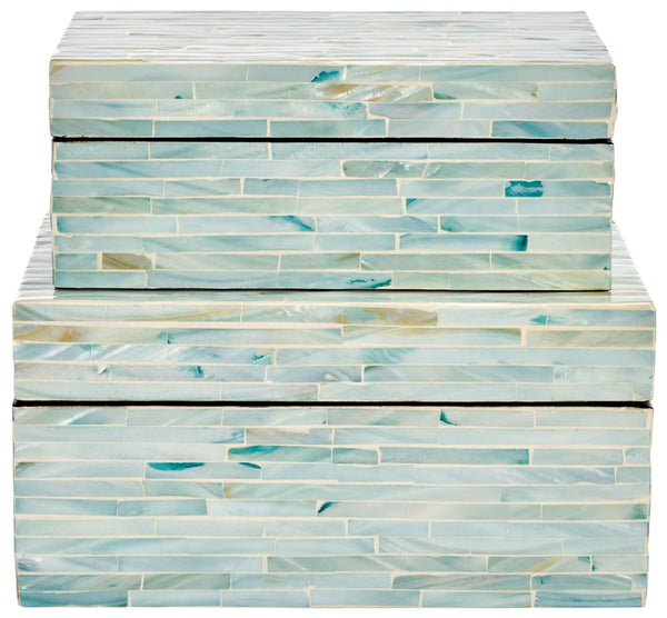 Safavieh Kallie Set Of 2 Boxes Blue / Grey Wood STG1812A