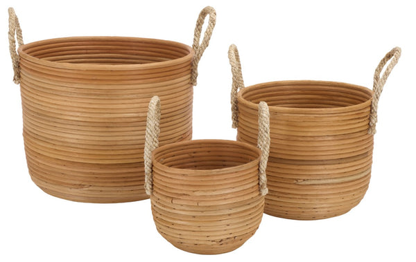 Safavieh Grenley Rattan Woven Square Storage Baskets Set of Three Graduated Earthy Boho Organizers Natural STG1817A