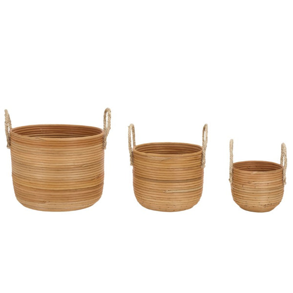 Safavieh Grenley Rattan Woven Square Storage Baskets Set of Three Graduated Earthy Boho Organizers Natural STG1817A