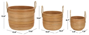 Safavieh Grenley Rattan Woven Square Storage Baskets Set of Three Graduated Earthy Boho Organizers Natural STG1817A